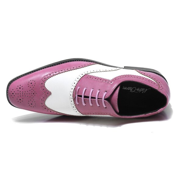 Pink White 1920's Wingtip Lace up Oxford Dress Shoes - Picture 4 of 8